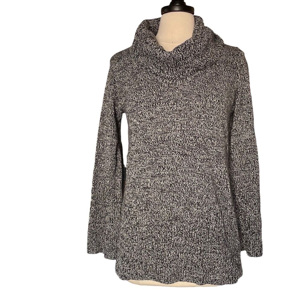 Alfani Black Tweed Sweater Size M Womens Longer Length Cowl Neck Wide Rib Hems‎